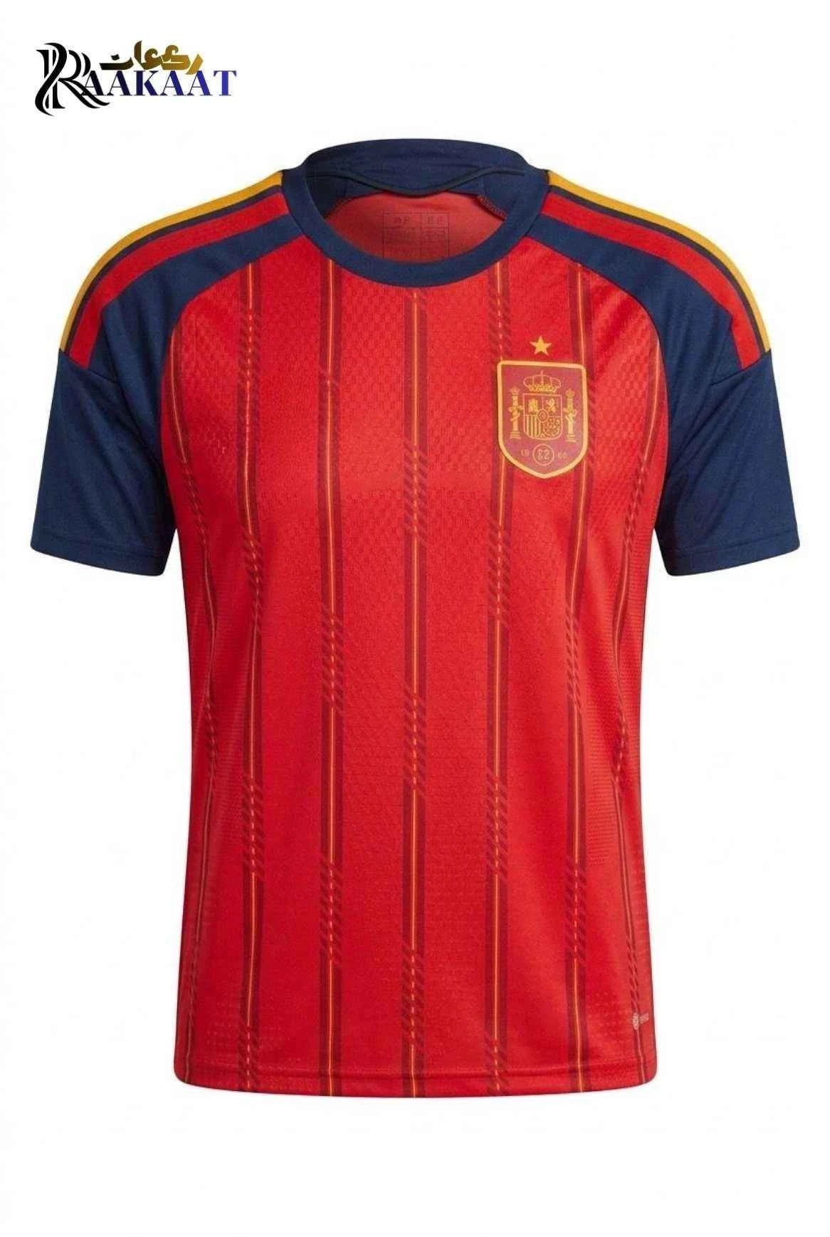 Spain Home Jersey – Red & Navy Gold-Pinstripe 1-Star National Football Shirt
