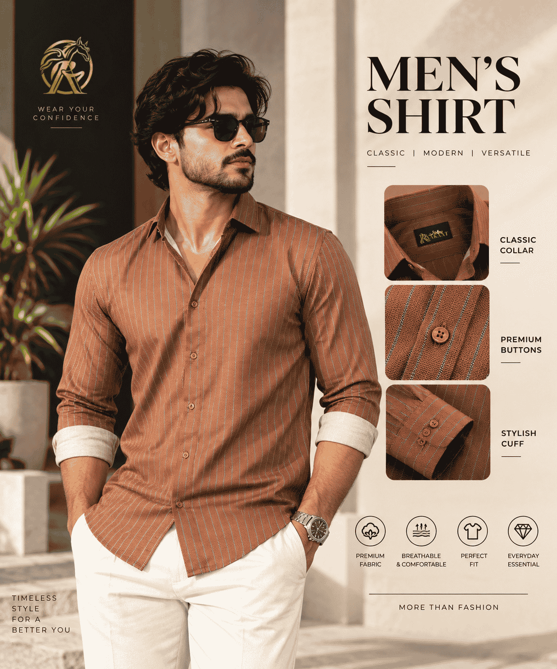 Premium Burnt Orange Pinstripe Men’s Shirt – Modern Slim Fit |