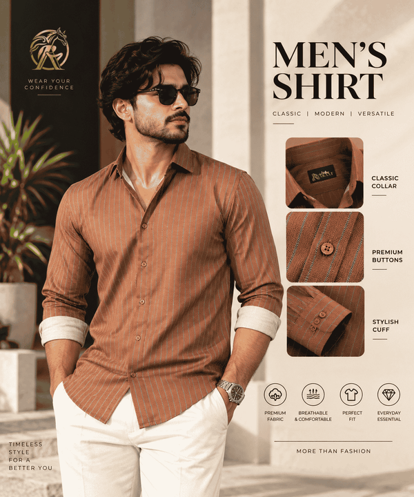 Premium Burnt Orange Pinstripe Men’s Shirt – Modern Slim Fit |