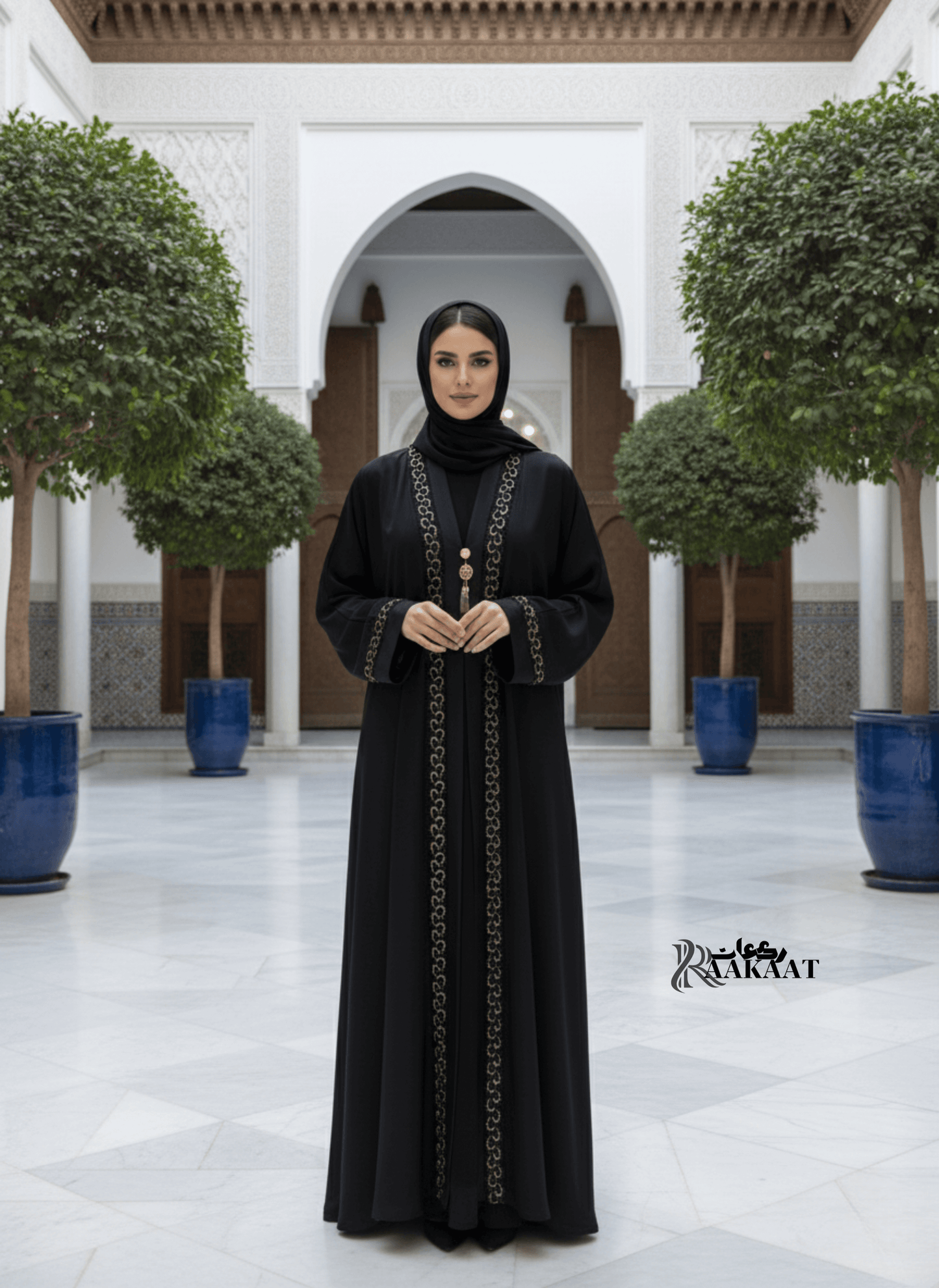 Classic Black Abaya with Gold Embroidery - Sizes 14, 15, 16 - Raakaat