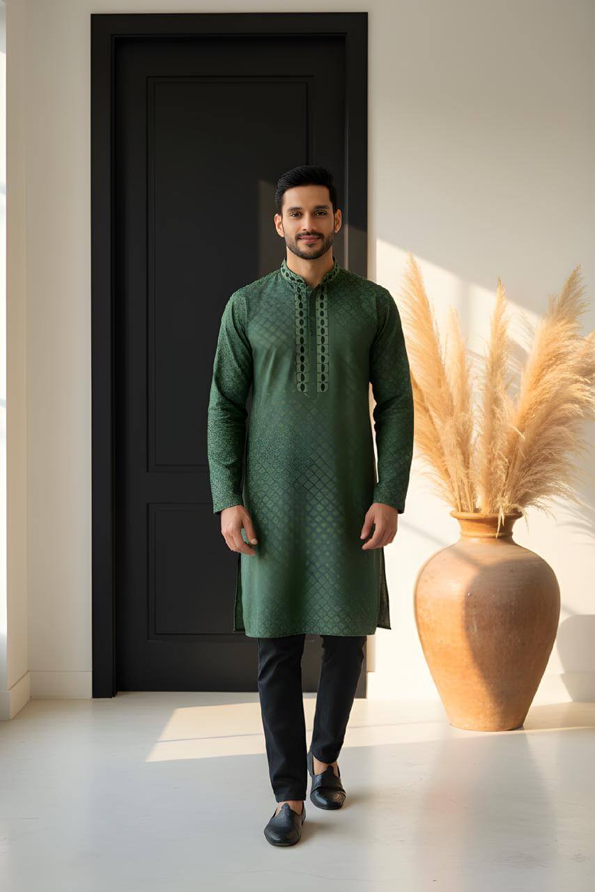 The Emerald Geometric Luxe Panjabi  P0008 | 218 - Raakaat