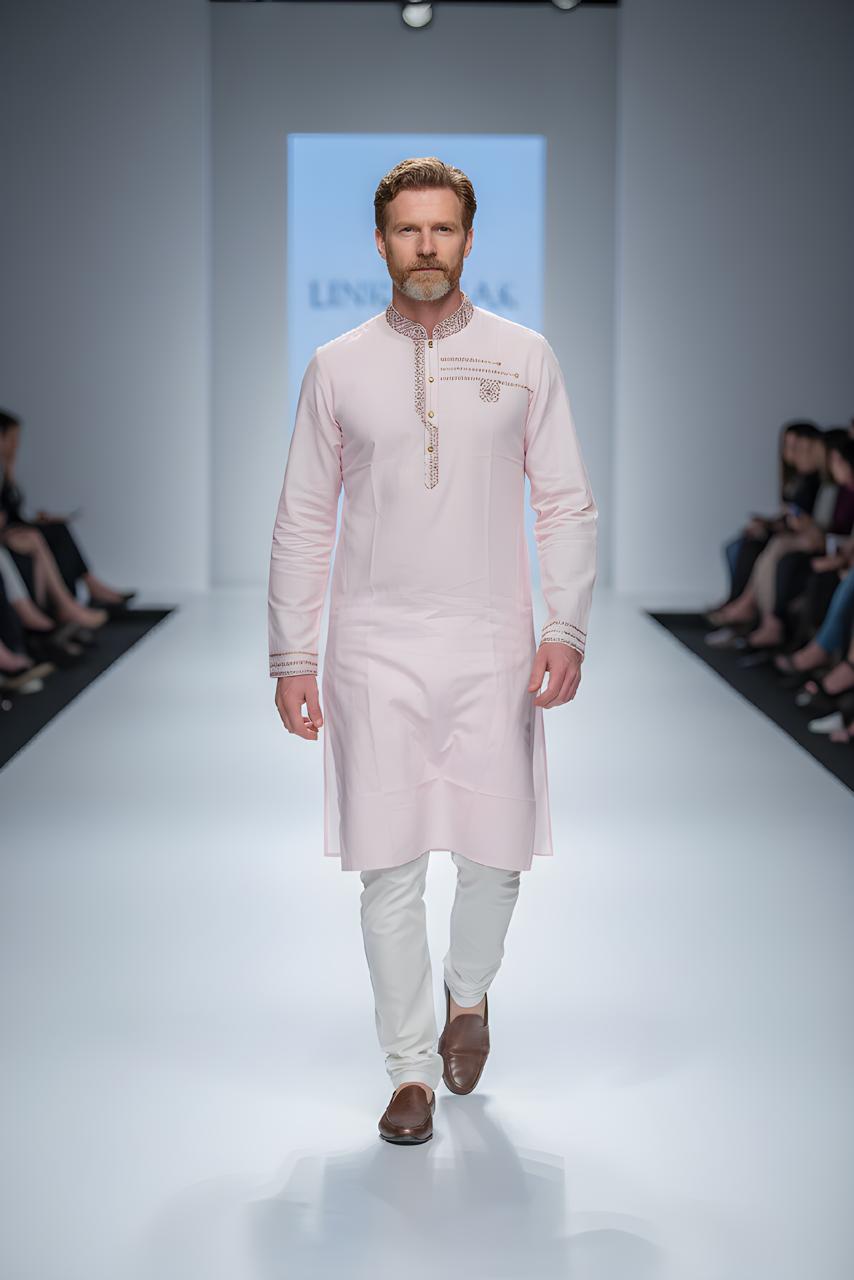 Blush Pink Slim-Fit Panjabi with Intricate Threadwork | Eid Collection P0022|252 - Raakaat