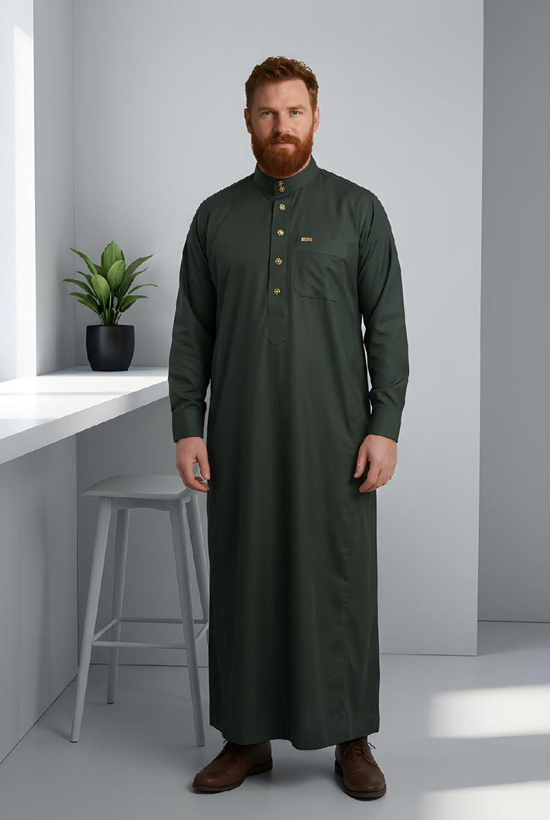 Premium Saudi Traditional Thobe – Deep Green |  T0004