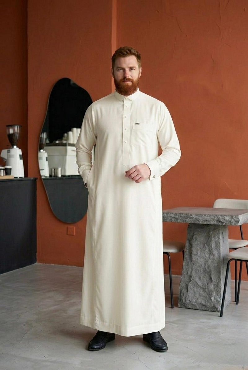 Men’s Elite Saudi Thobe – Minimalist Cream Classic | T0005