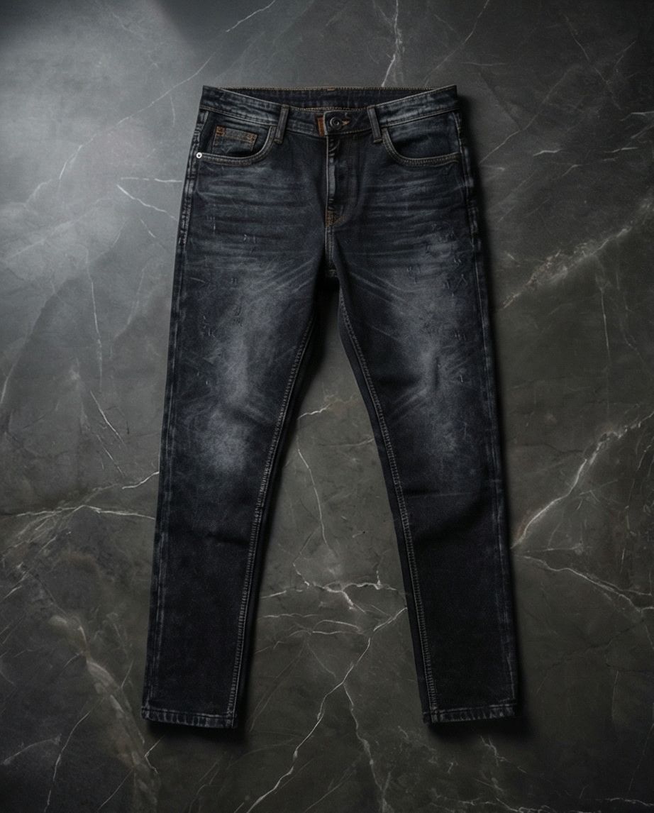 Deep Ocean – Textured Rain-Wash Slim Denim | 14 - Raakaat