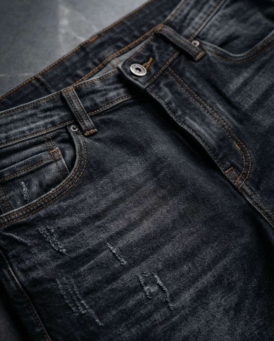 Deep Ocean – Textured Rain-Wash Slim Denim | 14 - Raakaat