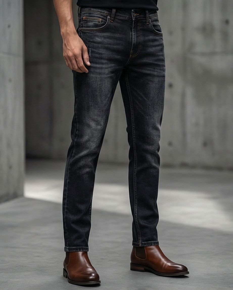 Deep Ocean – Textured Rain-Wash Slim Denim | 14 - Raakaat