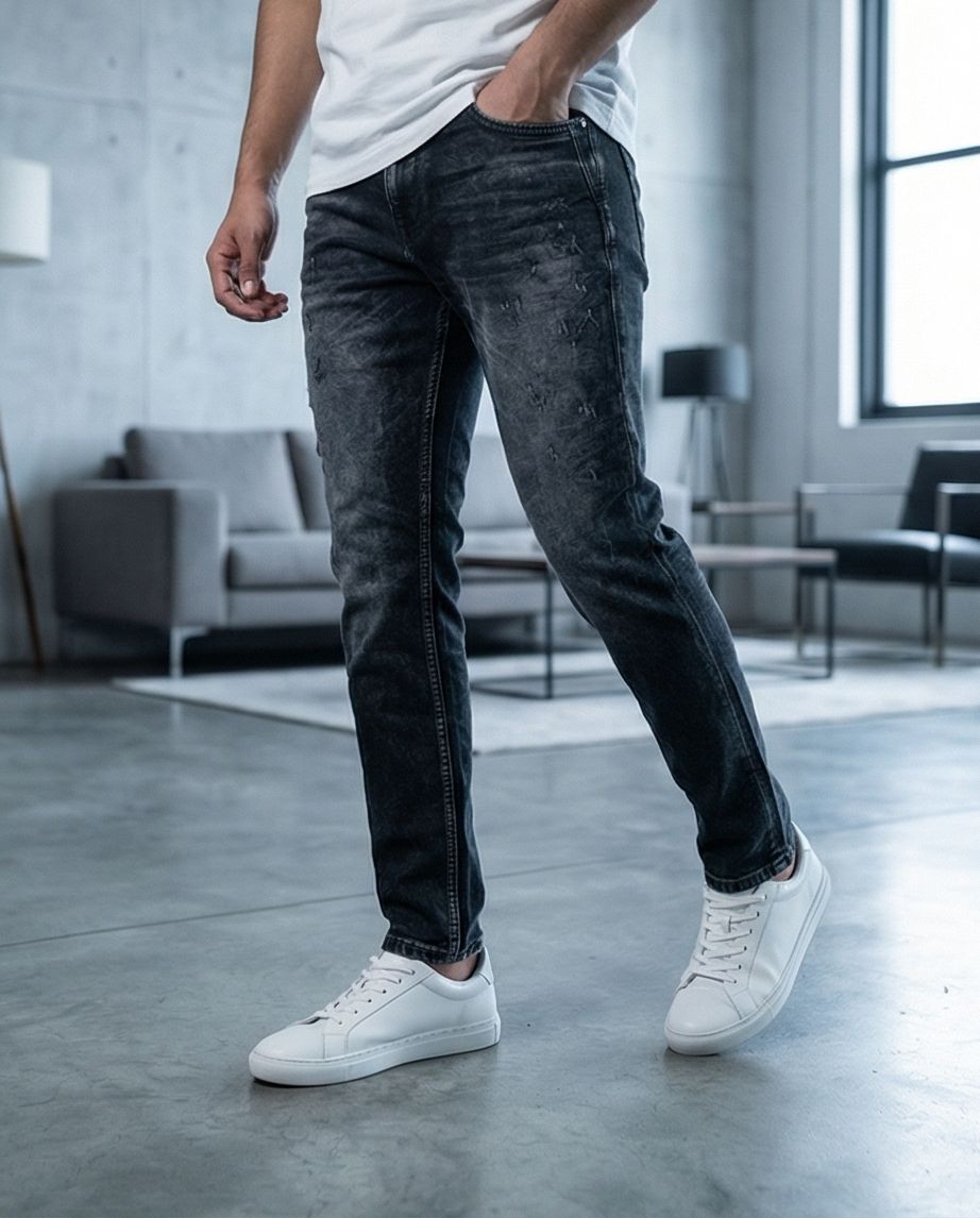 Midnight Smoke – Acid Wash Slim-Fit Denim |  39 - Raakaat