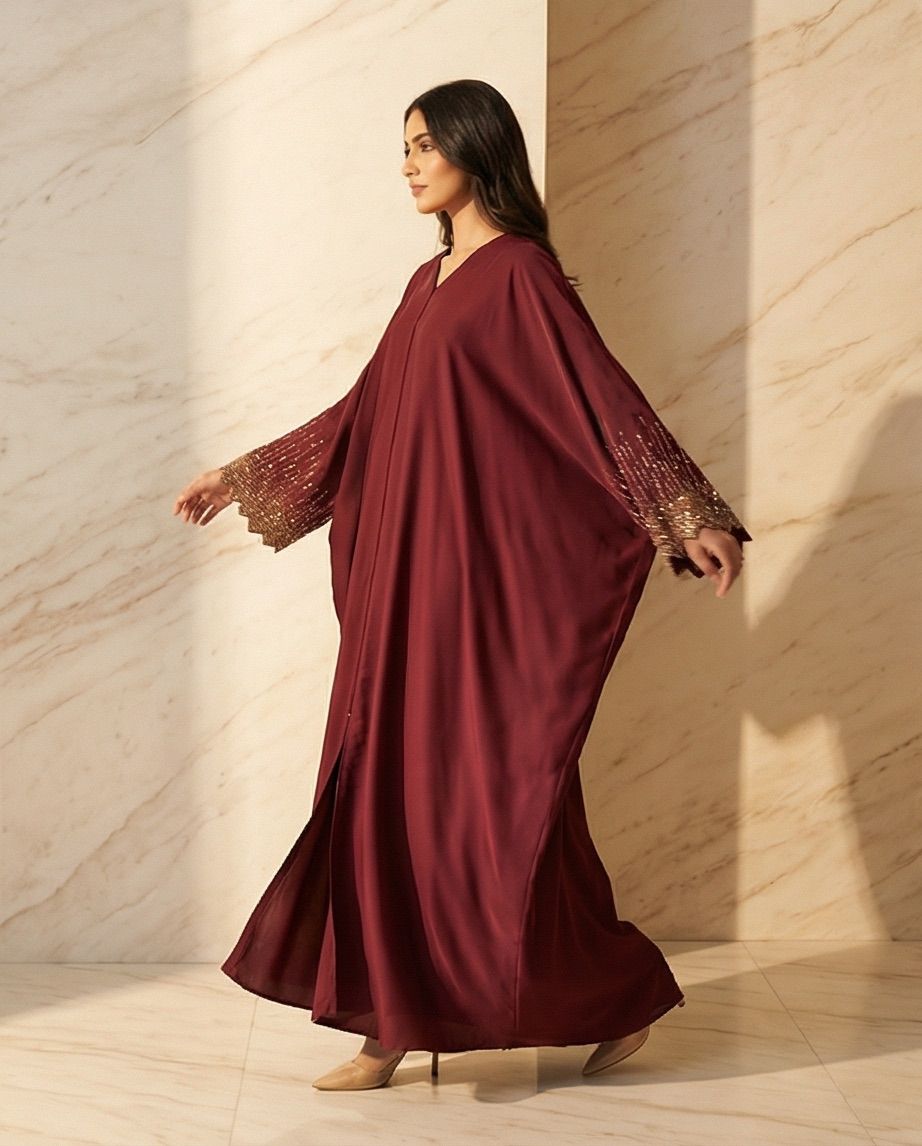 The Royal Maroon Farasha Abaya | 11 - Raakaat