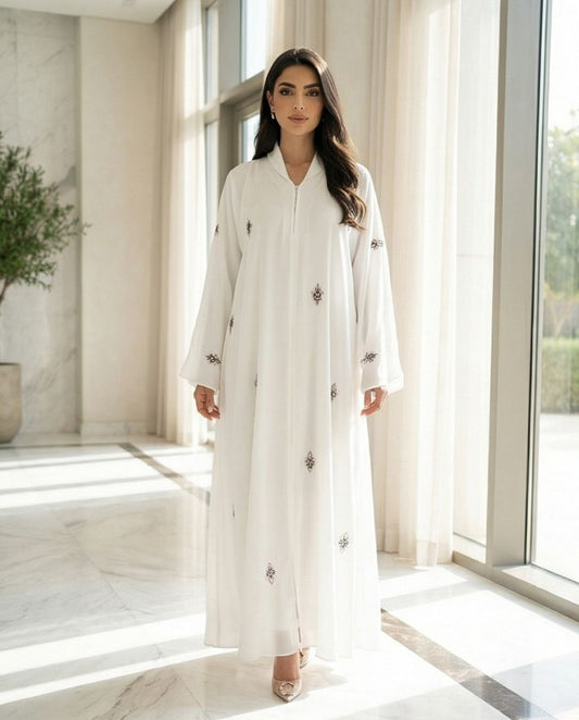 Minimalist Diamond-Motif Embroidered Abaya - Raakaat