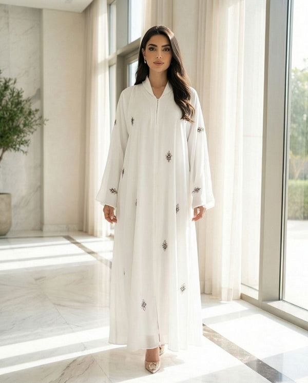 Minimalist Diamond-Motif Embroidered Abaya - Raakaat