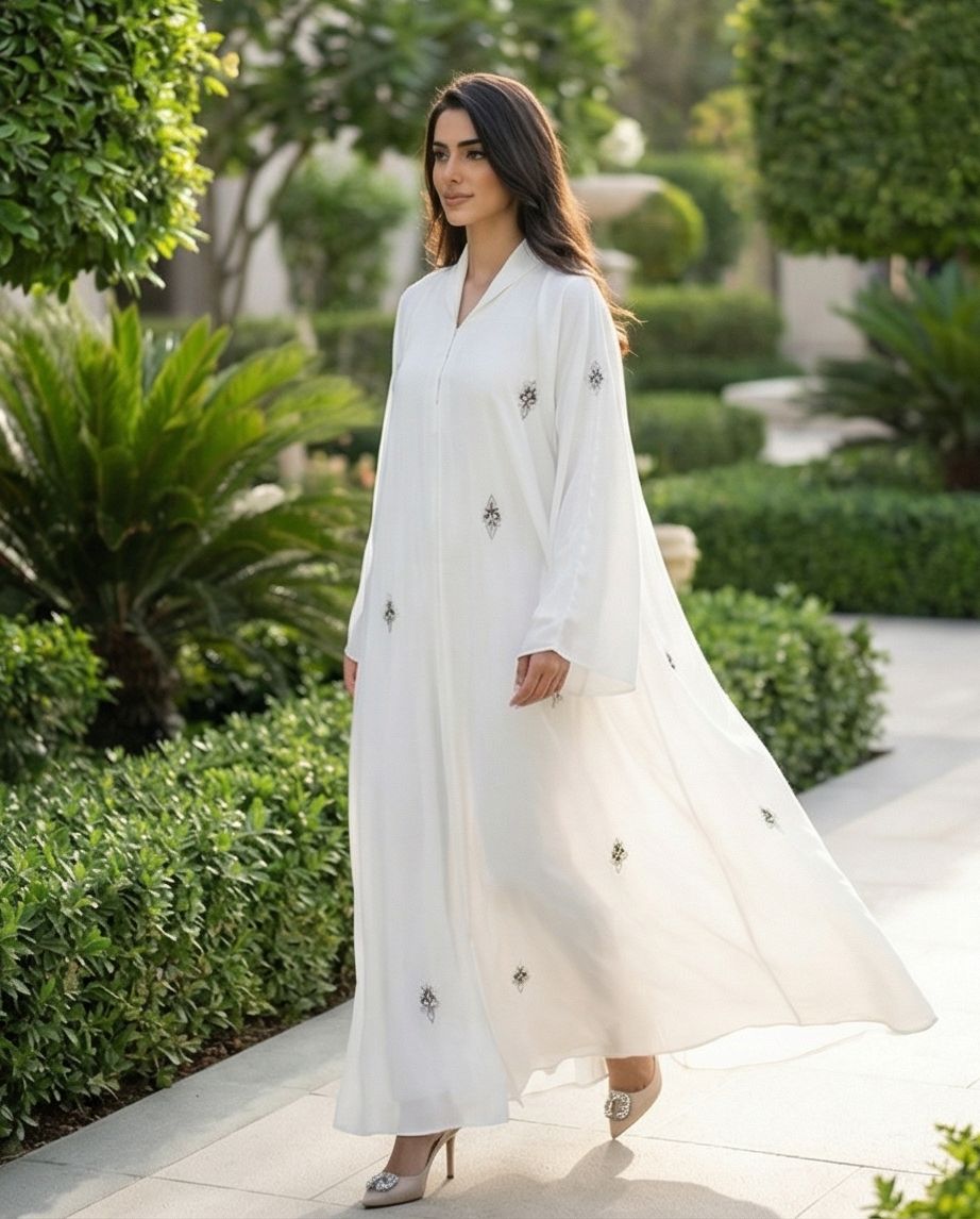 Minimalist Diamond-Motif Embroidered Abaya - Raakaat
