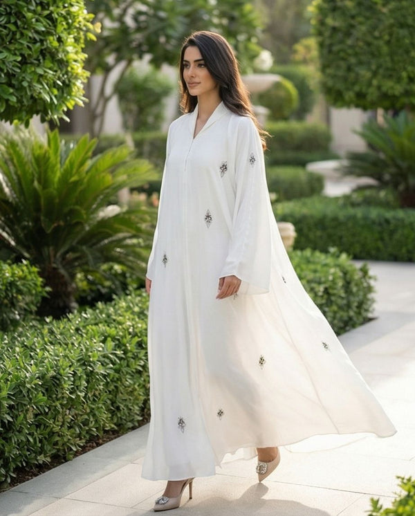 Minimalist Diamond-Motif Embroidered Abaya - Raakaat