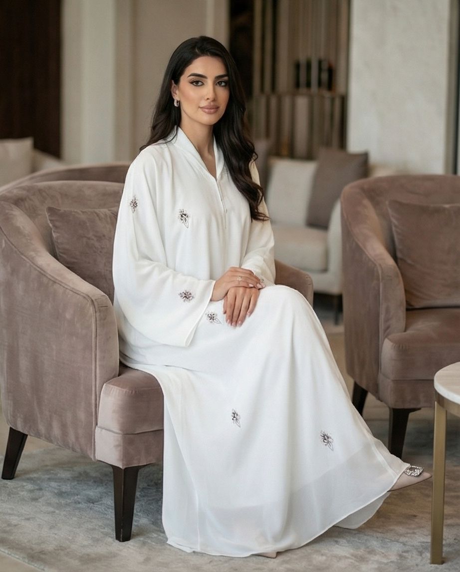 Minimalist Diamond-Motif Embroidered Abaya - Raakaat