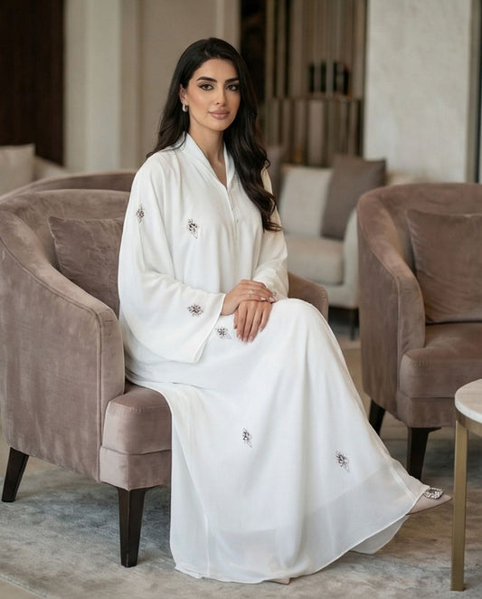 Minimalist Diamond-Motif Embroidered Abaya - Raakaat