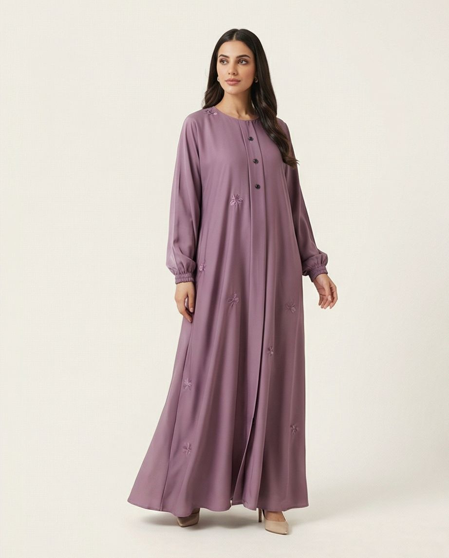 Minimalist Butterfly Embroidery Abaya - Raakaat
