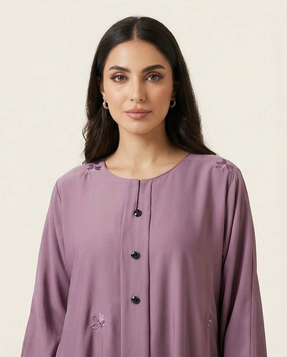 Minimalist Butterfly Embroidery Abaya - Raakaat