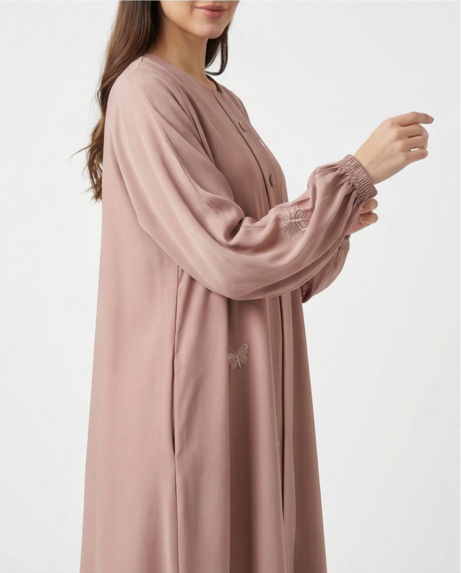 Minimalist Butterfly Embroidery Abaya - Raakaat