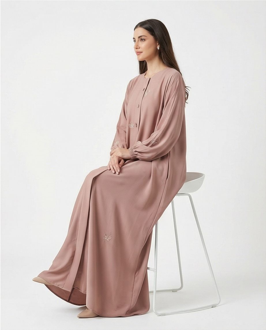 Minimalist Butterfly Embroidery Abaya - Raakaat