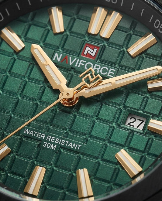 W1-NAVIFORCE Obsidian Black & Emerald Green Men’s Luxury Quartz Watch – Waterproof Stainless Steel - Raakaat