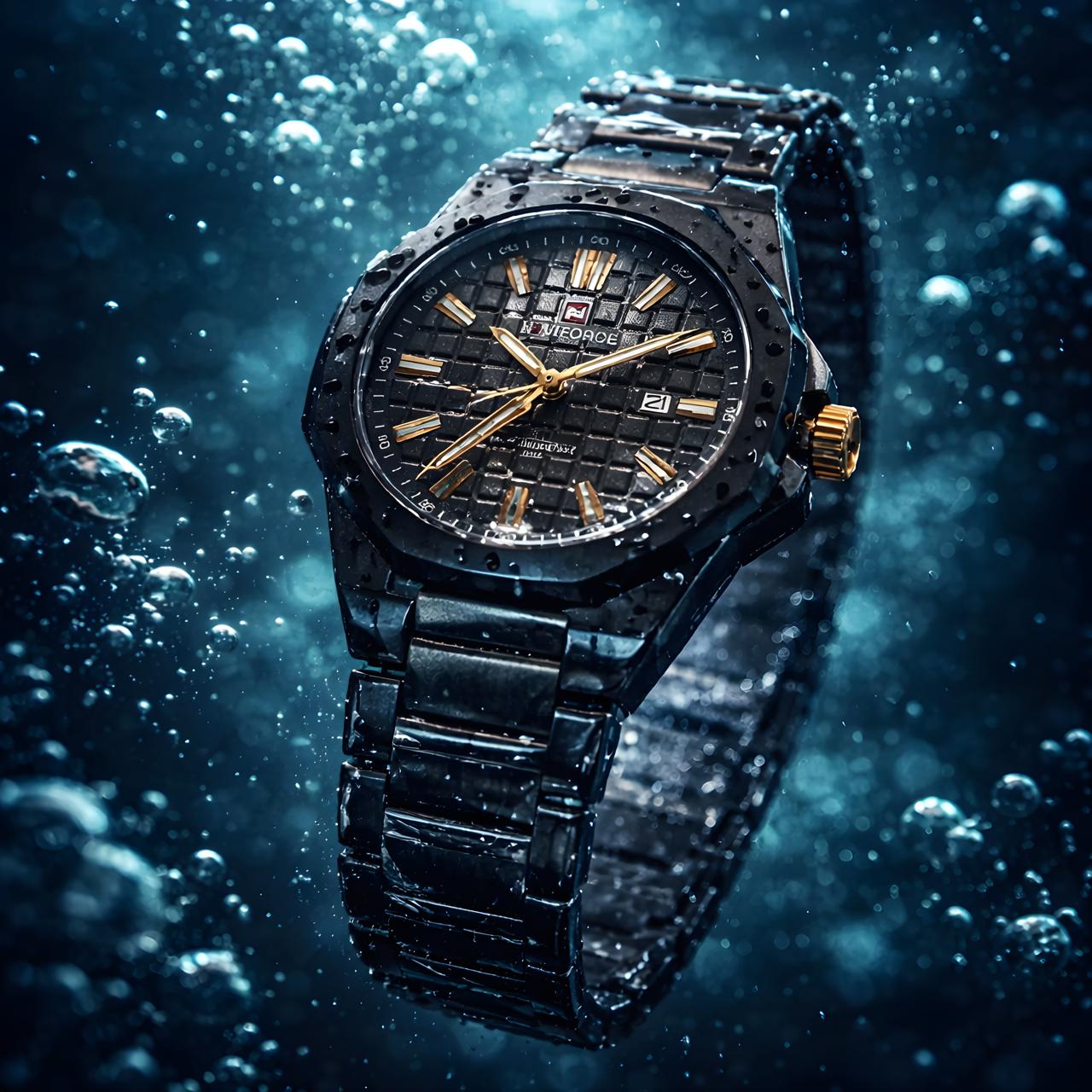 W2-NAVIFORCE Phantom Black Edition – Men’s Luxury Stainless Steel Watch with Rose Gold Accents - Raakaat