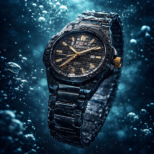 W2-NAVIFORCE Phantom Black Edition – Men’s Luxury Stainless Steel Watch with Rose Gold Accents - Raakaat