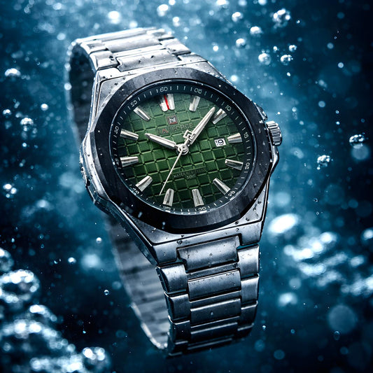 W3-NAVIFORCE Steel Luxe Men’s Watch – Forest Green Dial - Raakaat