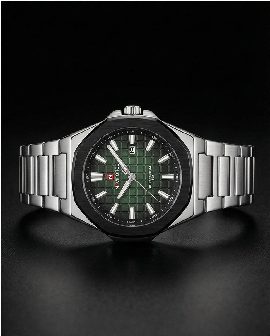 W3-NAVIFORCE Steel Luxe Men’s Watch – Forest Green Dial - Raakaat