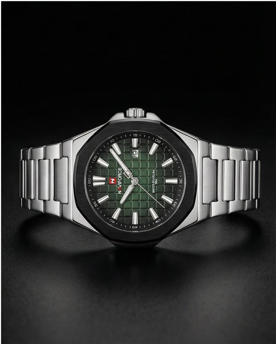 W3-NAVIFORCE Steel Luxe Men’s Watch – Forest Green Dial - Raakaat
