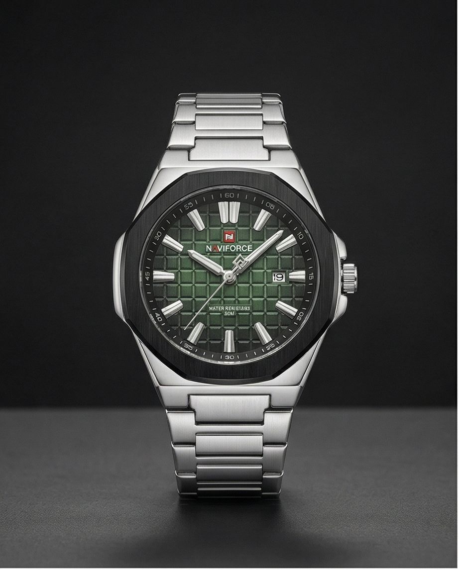 W3-NAVIFORCE Steel Luxe Men’s Watch – Forest Green Dial - Raakaat