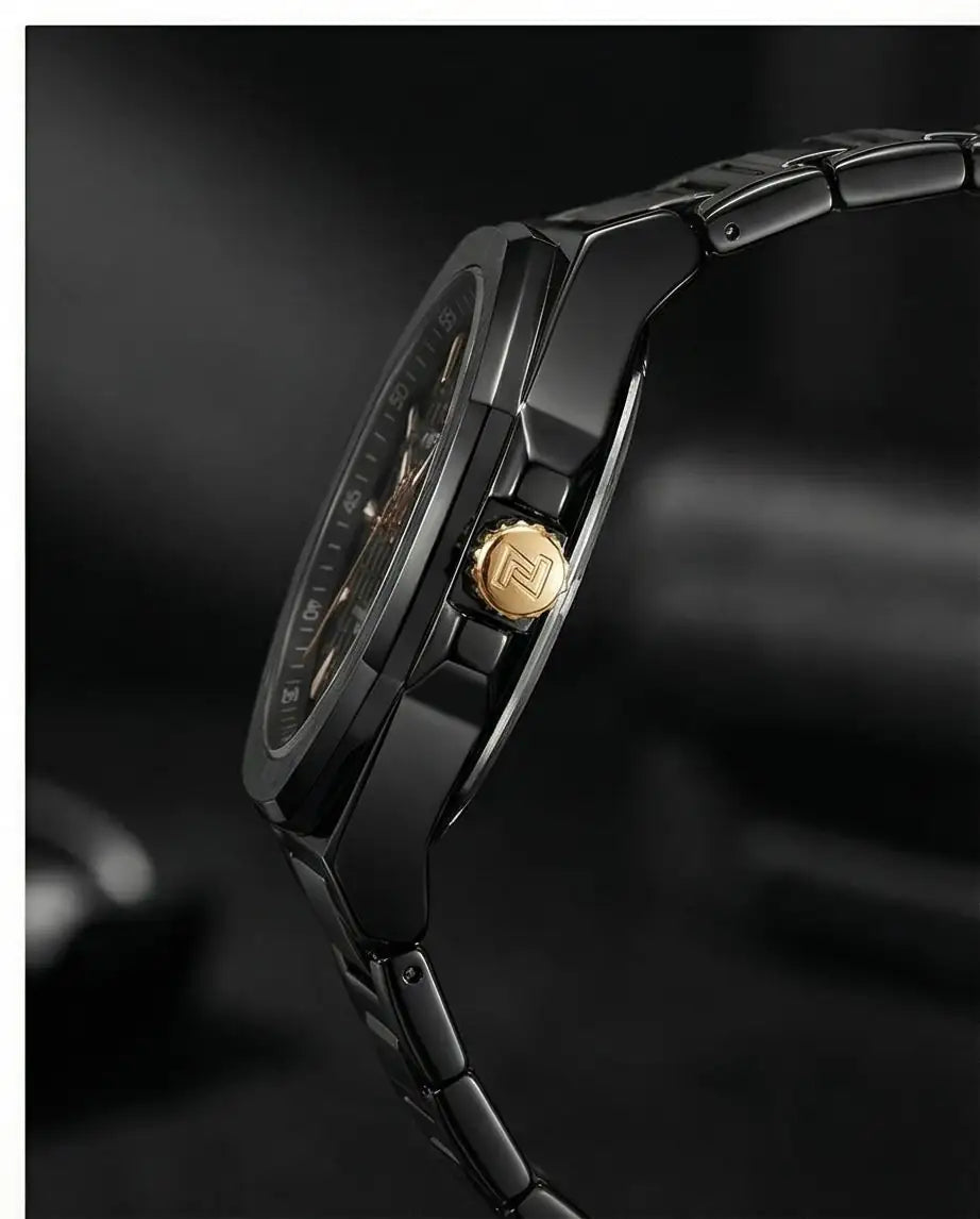 W2-NAVIFORCE Phantom Black Edition – Men’s Luxury Stainless Steel Watch with Rose Gold Accents - Raakaat