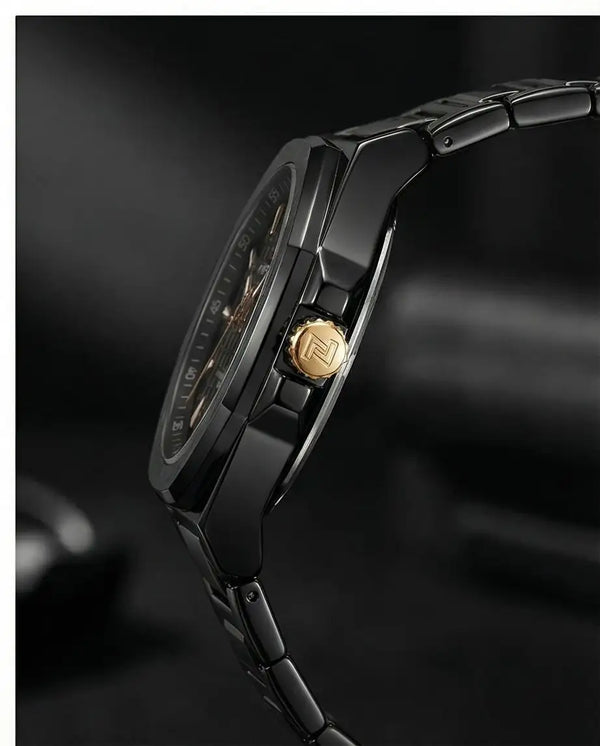 W2-NAVIFORCE Phantom Black Edition – Men’s Luxury Stainless Steel Watch with Rose Gold Accents - Raakaat