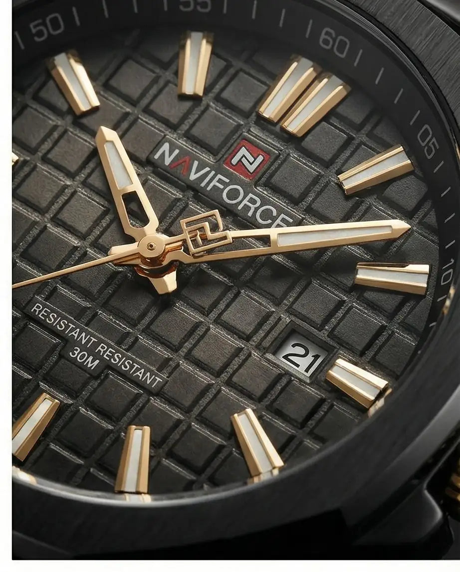 W2-NAVIFORCE Phantom Black Edition – Men’s Luxury Stainless Steel Watch with Rose Gold Accents - Raakaat