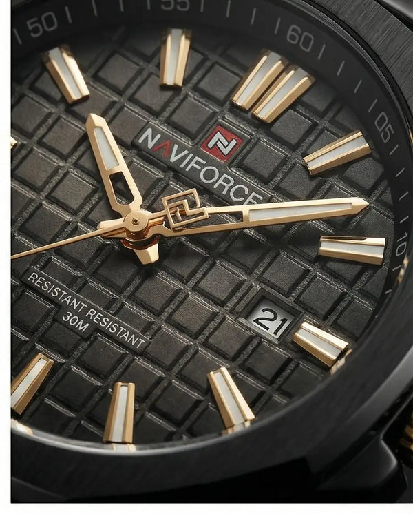 W2-NAVIFORCE Phantom Black Edition – Men’s Luxury Stainless Steel Watch with Rose Gold Accents - Raakaat