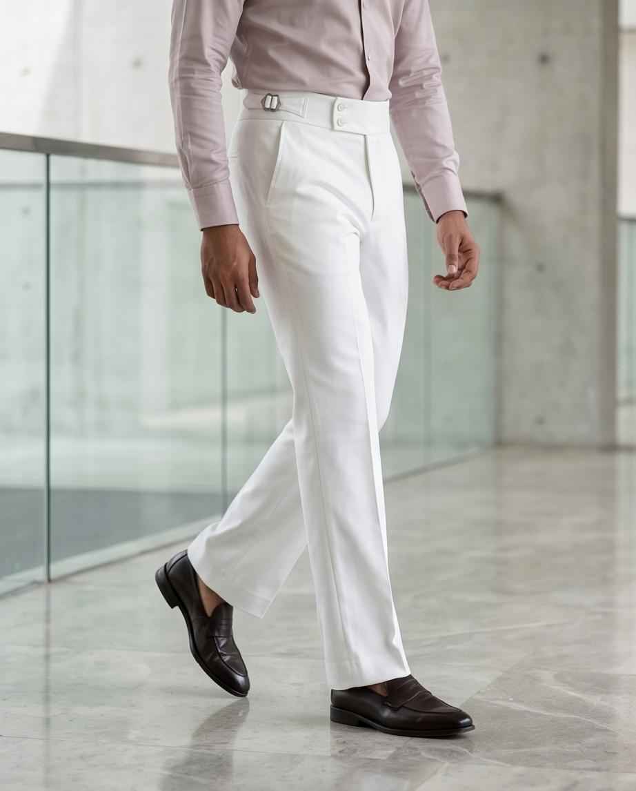 Men's Premium White Gurkha Bootcut Trousers - Raakaat