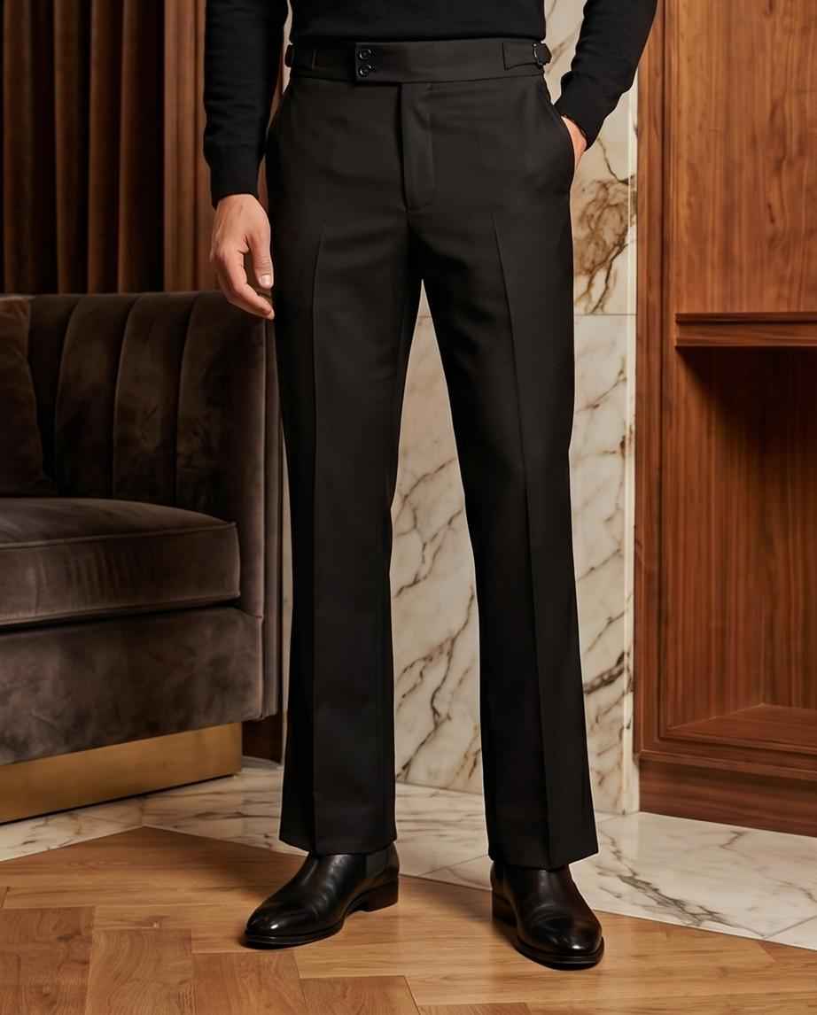 Men's Midnight Black Gurkha Bootcut Trousers - Raakaat