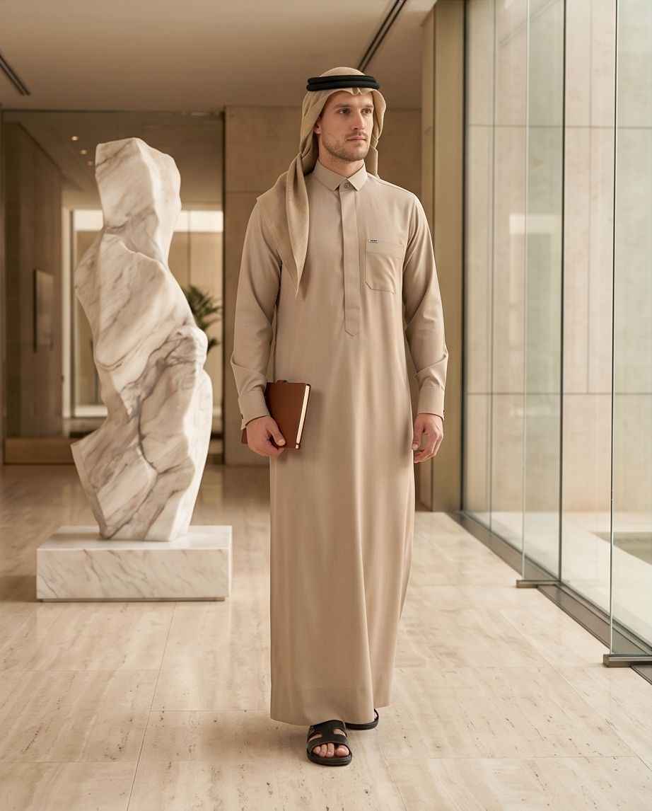 Signature Saudi Thobe with hidden zipper| TH-01 - Raakaat
