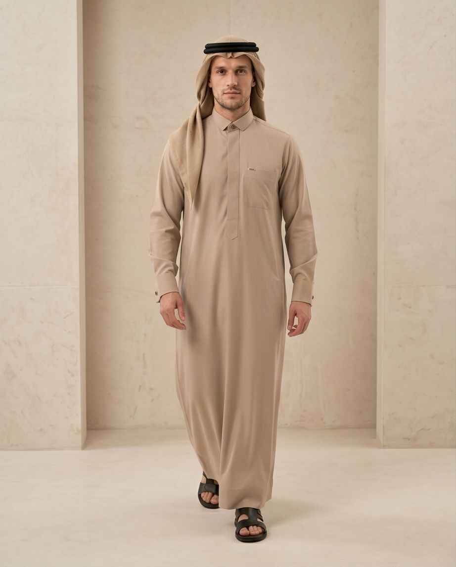 Signature Saudi Thobe with hidden zipper| TH-01 - Raakaat