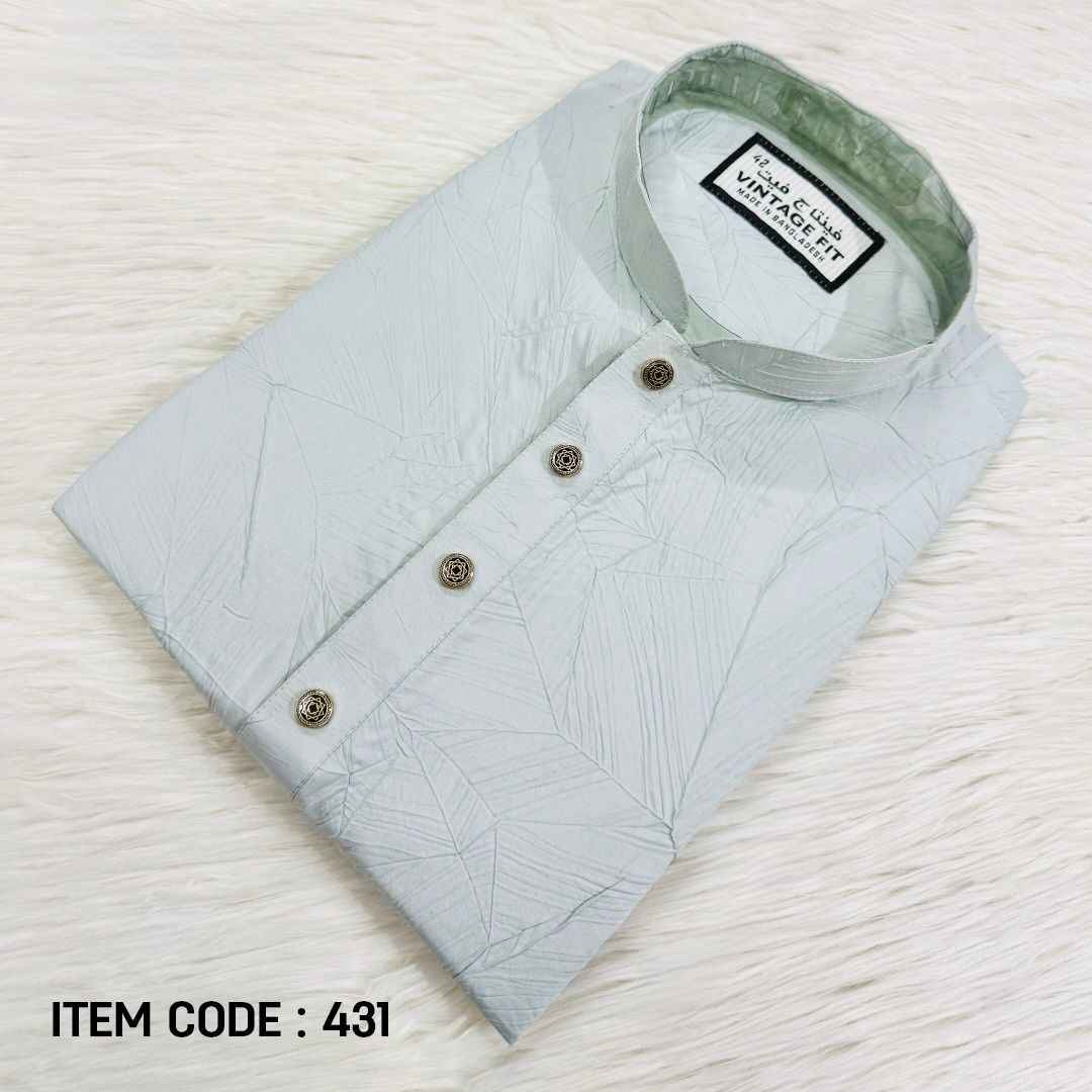Sage Mist Textured Leaf-Pattern Panjabi |431| - Raakaat