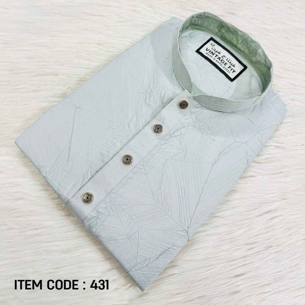 Sage Mist Textured Leaf-Pattern Panjabi |431| - Raakaat