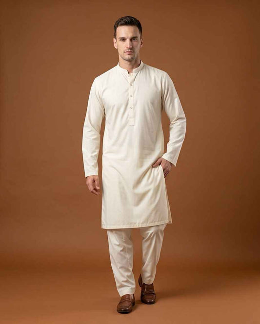 Premium Ivory Bosky premium Panjabi-Style Salwar Kameez Set | SK01 - Raakaat