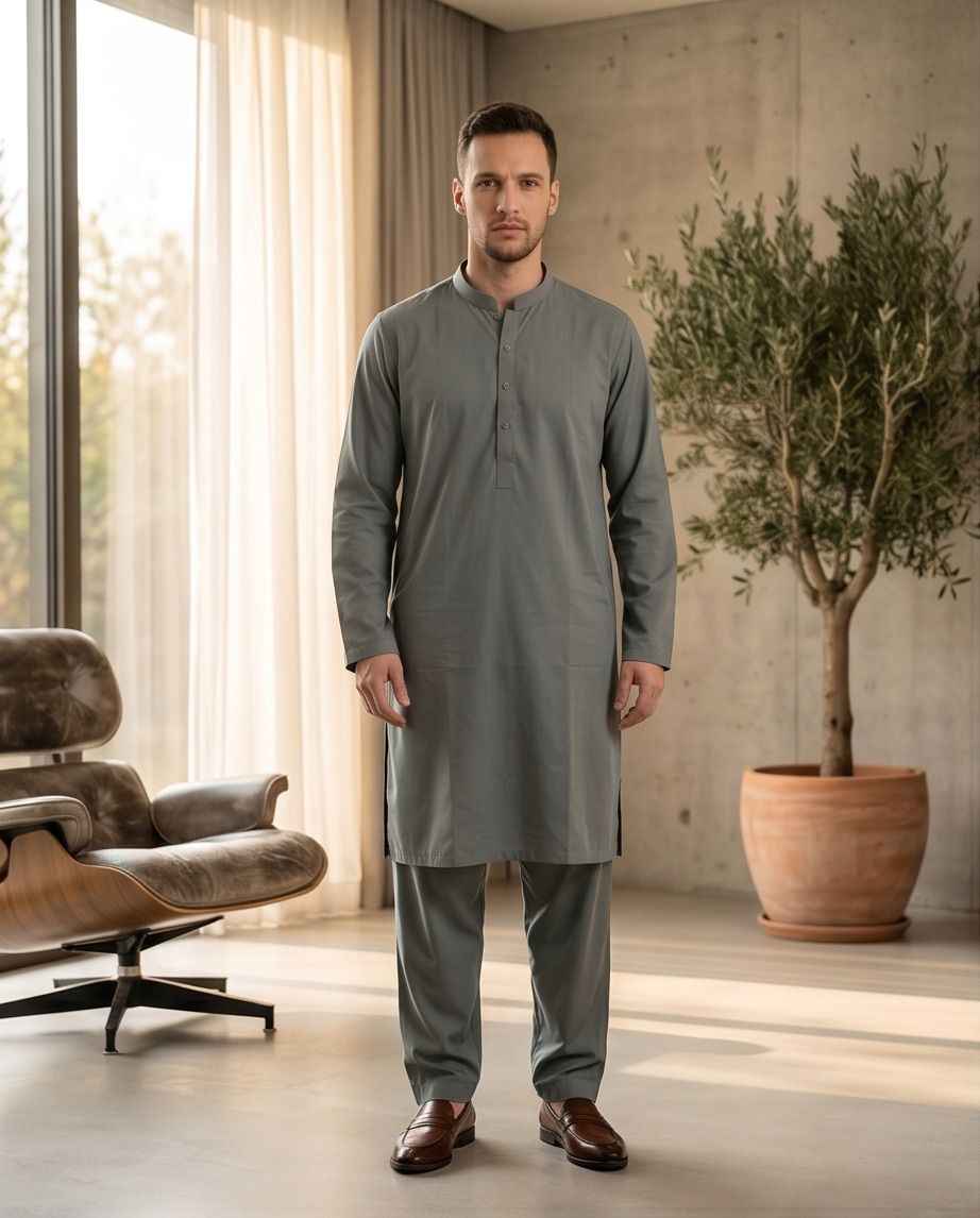 Sophisticated Slate Grey Men's Salwar Kameez – Urban Elegance Edition | SK03 - Raakaat