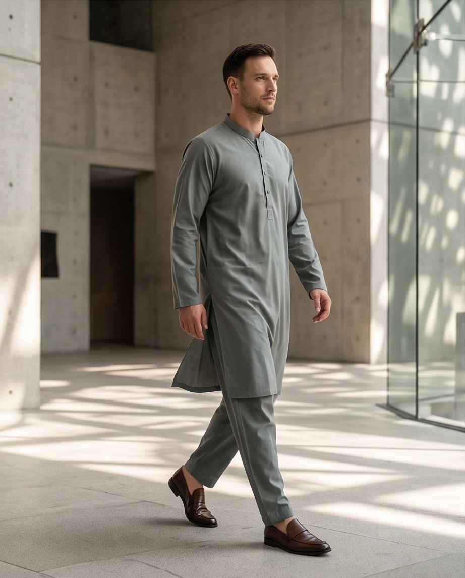 Sophisticated Slate Grey Men's Salwar Kameez – Urban Elegance Edition | SK03 - Raakaat