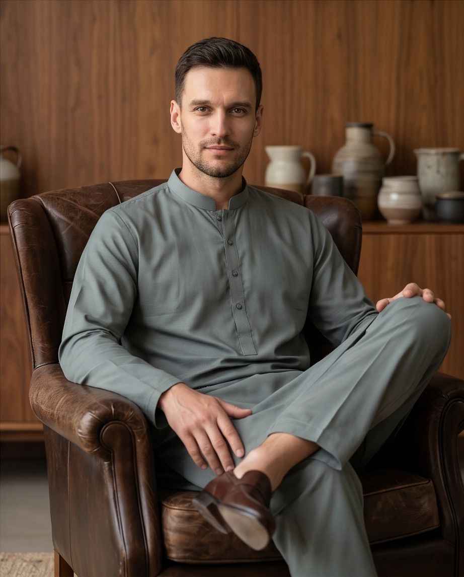 Sophisticated Slate Grey Men's Salwar Kameez – Urban Elegance Edition | SK03 - Raakaat