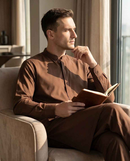 Classic Walnut Brown Salwar Kameez - Essential Modern Heritage | SK02 - Raakaat