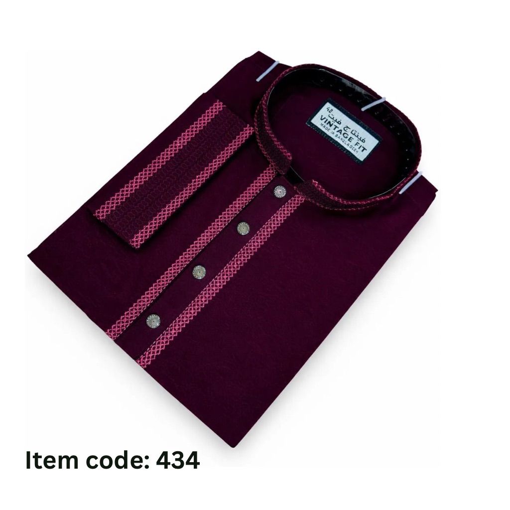 Royal Maroon Stretch Cotton Panjabi – Men’s Premium Embroidered Traditional Wear | 434 - Raakaat
