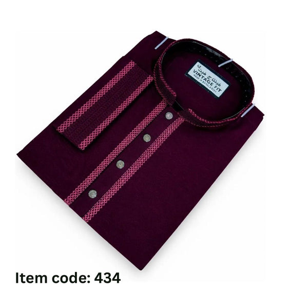 Royal Maroon Stretch Cotton Panjabi – Men’s Premium Embroidered Traditional Wear | 434 - Raakaat