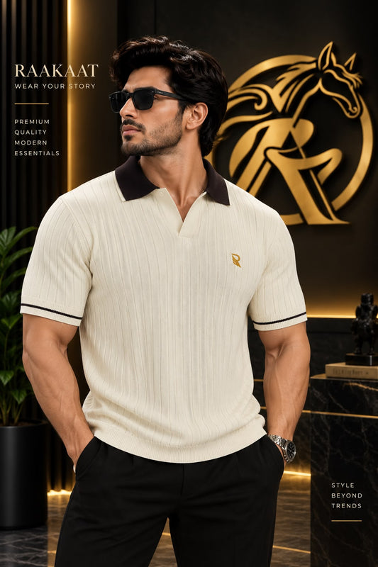 Men’s Premium Cream & Brown Old Money Polo T-Shirt