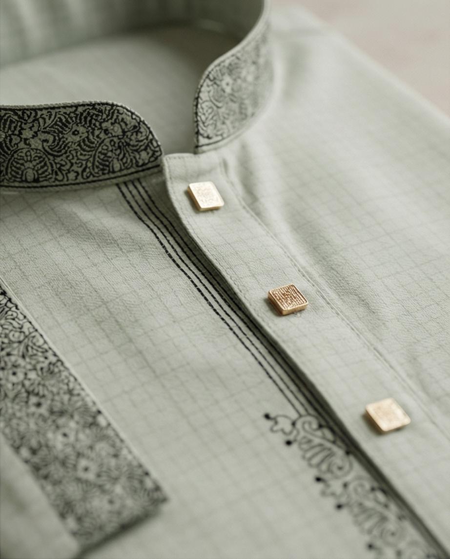 Baby Pink/ Mint Green Floral Accent Panjabi | P0023|301 | 303 - Raakaat