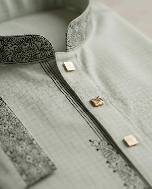 Baby Pink/ Mint Green Floral Accent Panjabi | P0023|301 | 303 - Raakaat